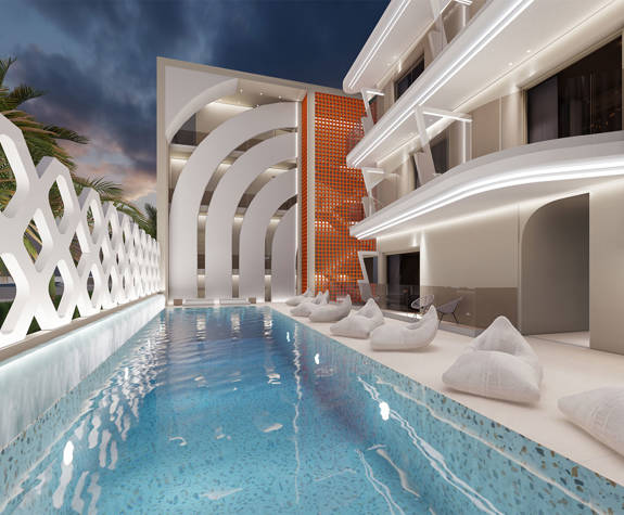 Zorbas Lifestyle Hotel pool and sunbeds