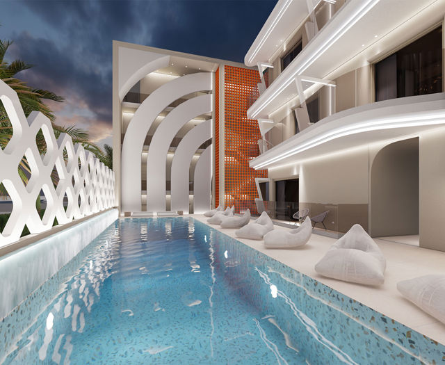 Zorbas Lifestyle Hotel pool and sunbeds